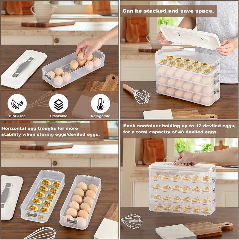 BSTKEY Deviled Egg Containers with Lid, 4 Layer Deviled Egg Platter Carrier Trays for 48 Eggs, Fridge Stackable Portable Egg Holder with Handle for Home Kitchen Party Easter Picnic - Image 4